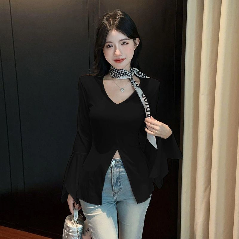 秀黛 修身显瘦设计感纯色常规长袖通勤风打底衣 女款