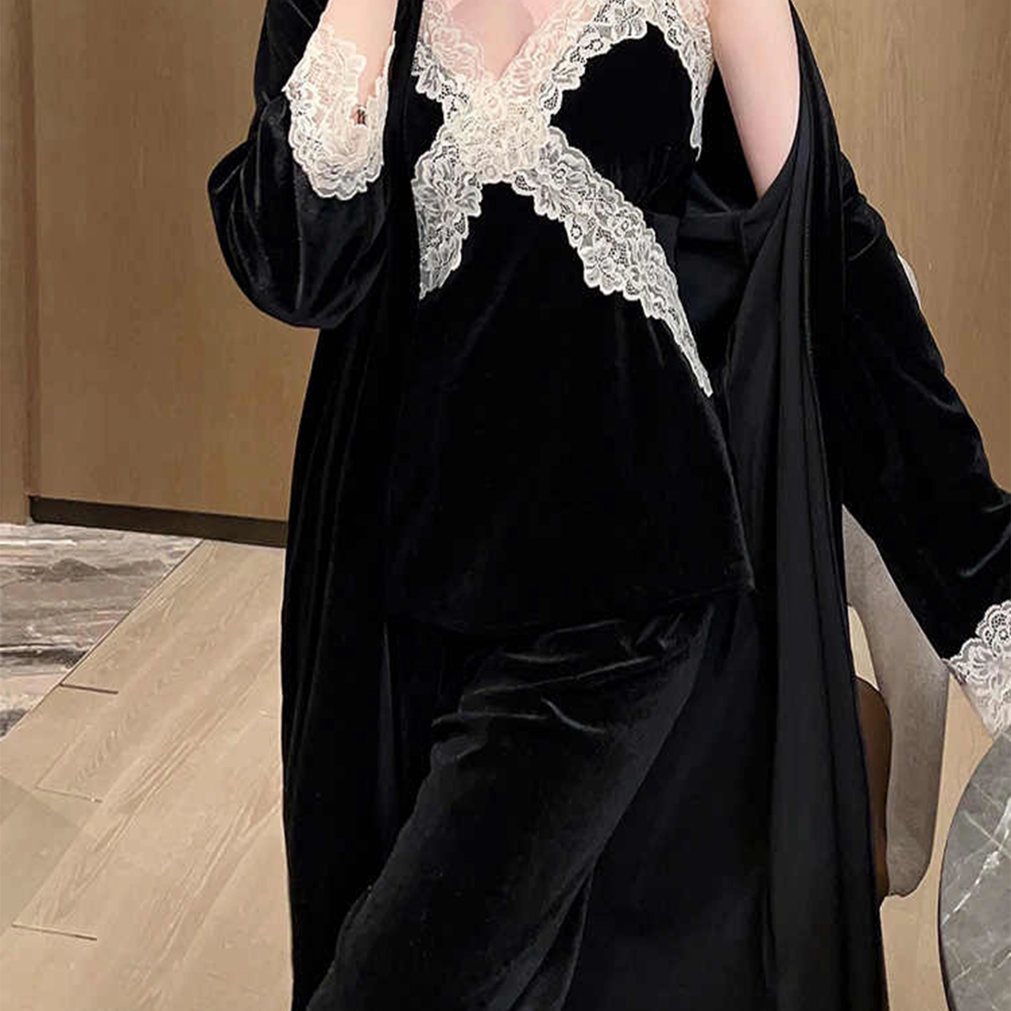 秀黛 女秋冬加厚金丝绒吊带家居服简约休闲保暖套装睡衣 女款