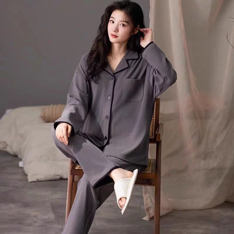 秀黛 简约翻领保暖家居服可外穿纯色睡衣套装 女款
