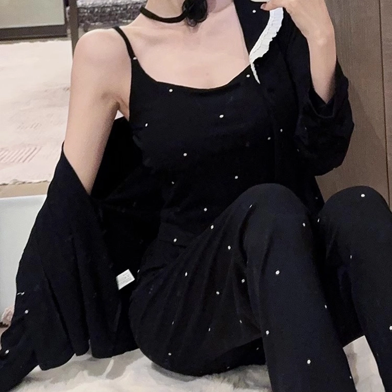 秀黛 带胸垫一体舒适亲肤家居服睡衣套装 女款 黑色