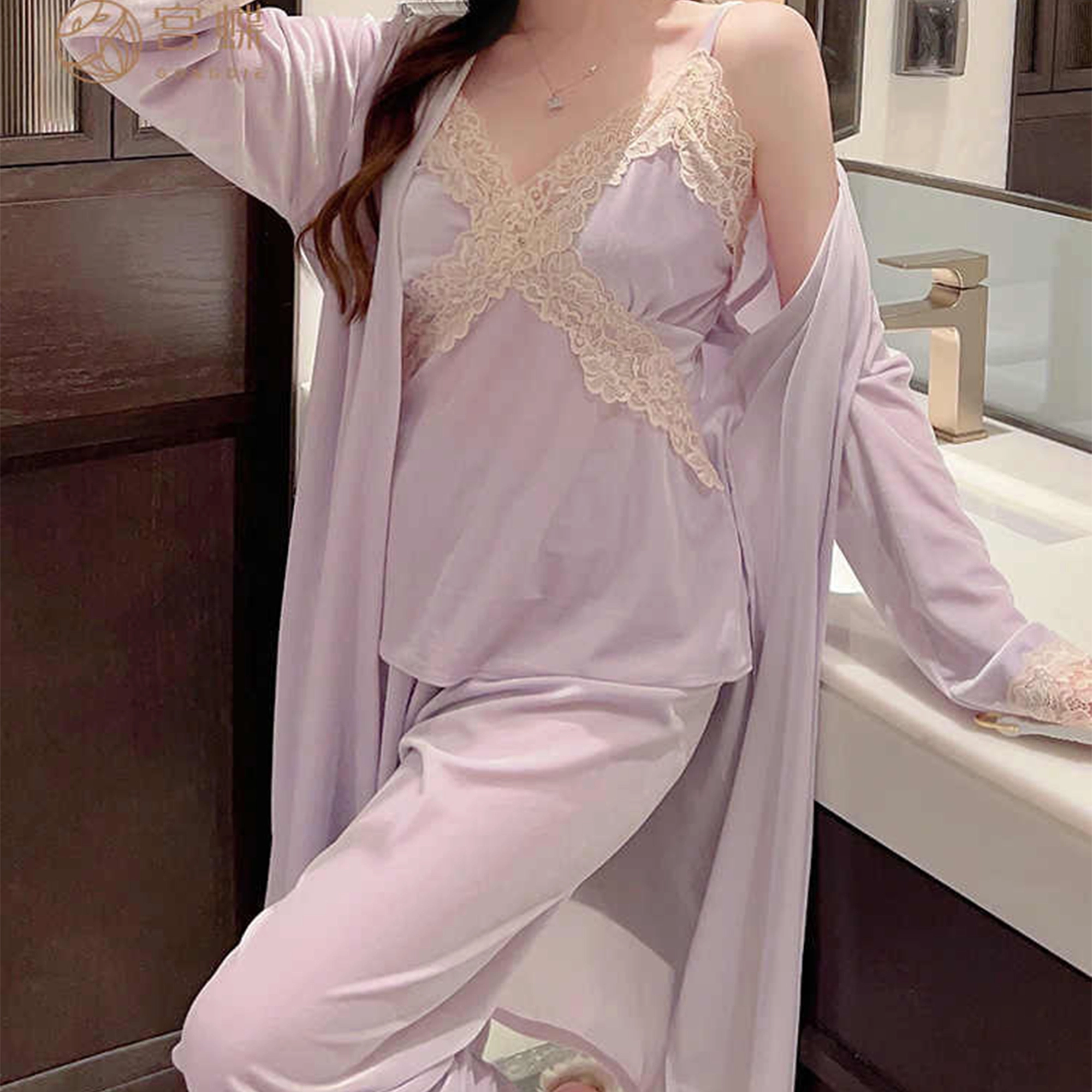 秀黛 女秋冬加厚金丝绒吊带家居服简约休闲保暖套装睡衣 女款
