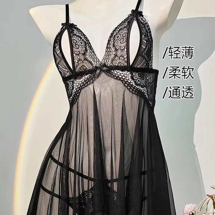 秀黛 法式风情性感无袖睡衣高级感大码蕾丝吊带冰丝薄款情侣情调趣味内衣睡裙 女款