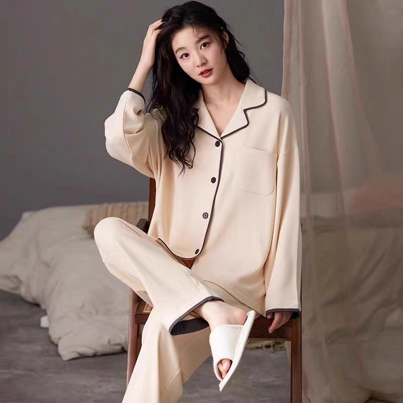 秀黛 简约翻领保暖家居服可外穿纯色睡衣套装 女款