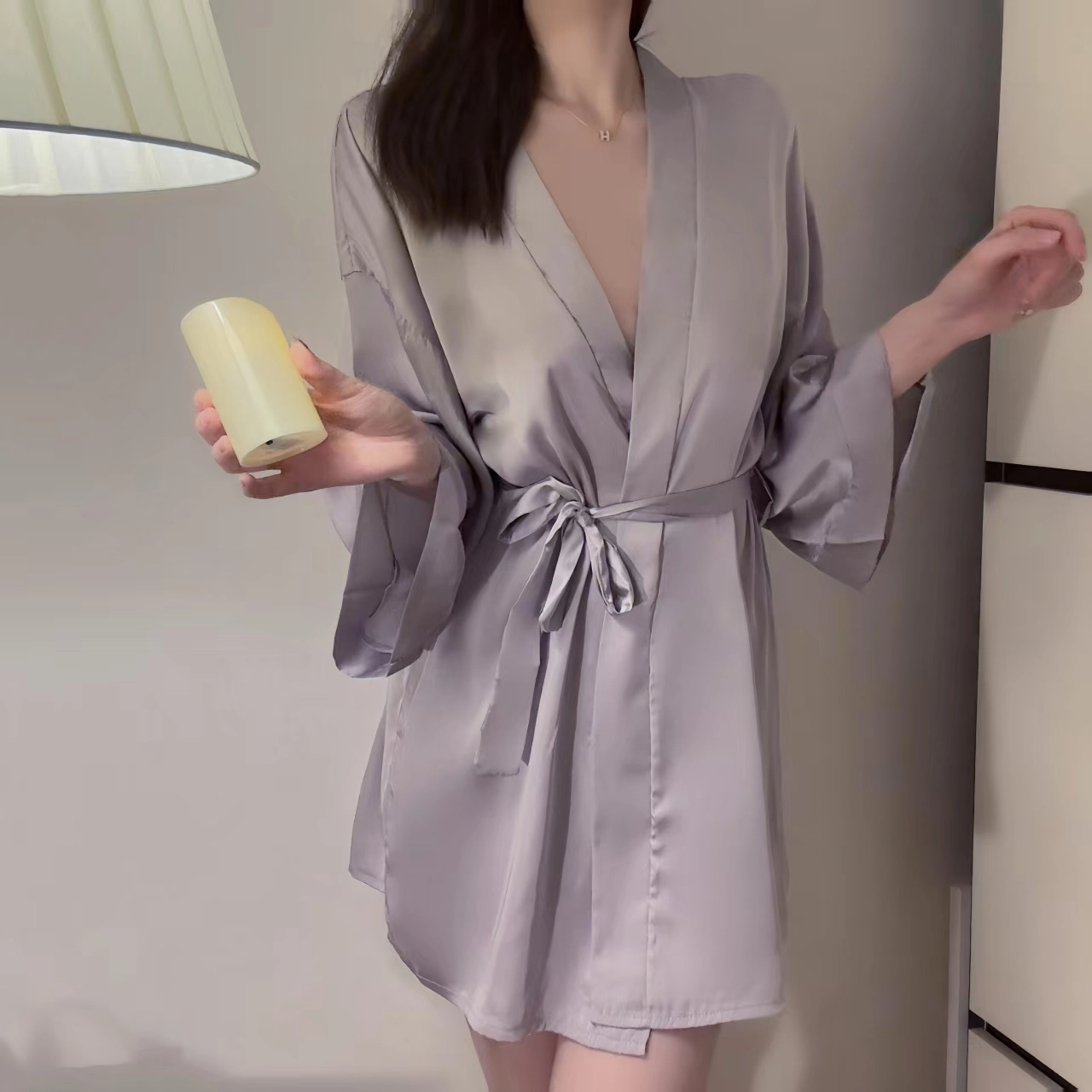 秀黛 日系纯色系家居服舒适长袖睡袍/浴袍 女款