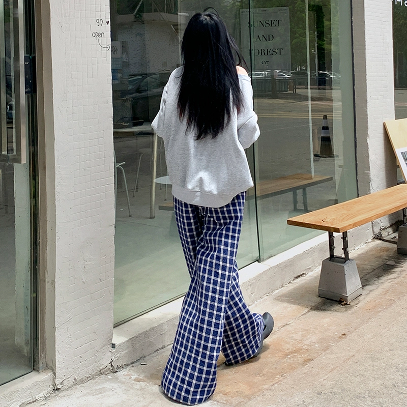 依钗 融合韩系美式风格的格子阔腿垂感裤休闲裤 女款