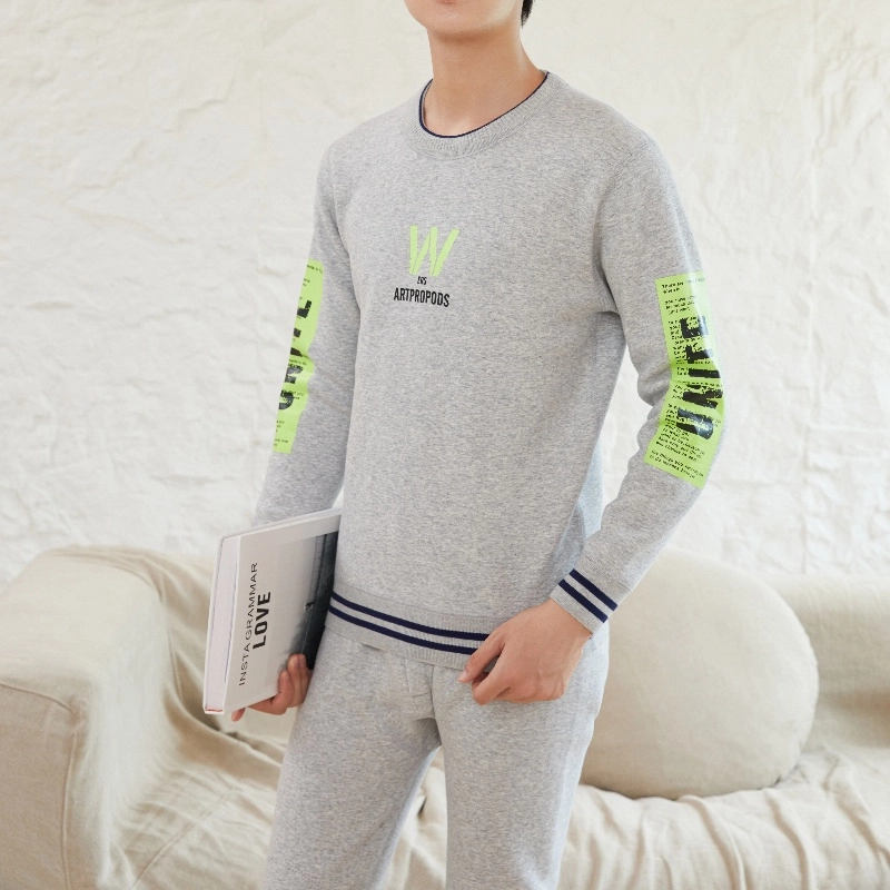 兰缪 加绒加厚青少年纯棉螺纹圆领家居服卫衣个性卡通涂鸦无骨拼接设计不易褪色防刮耐磨蓄热锁温抗寒舒适透气可外穿保暖套装 男款