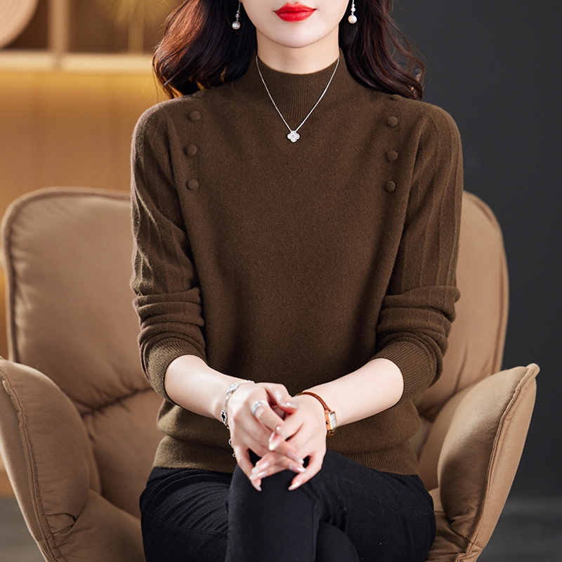 恒源祥 时尚优雅百搭修身半高领纯色长袖羊毛打底针织衫 女款