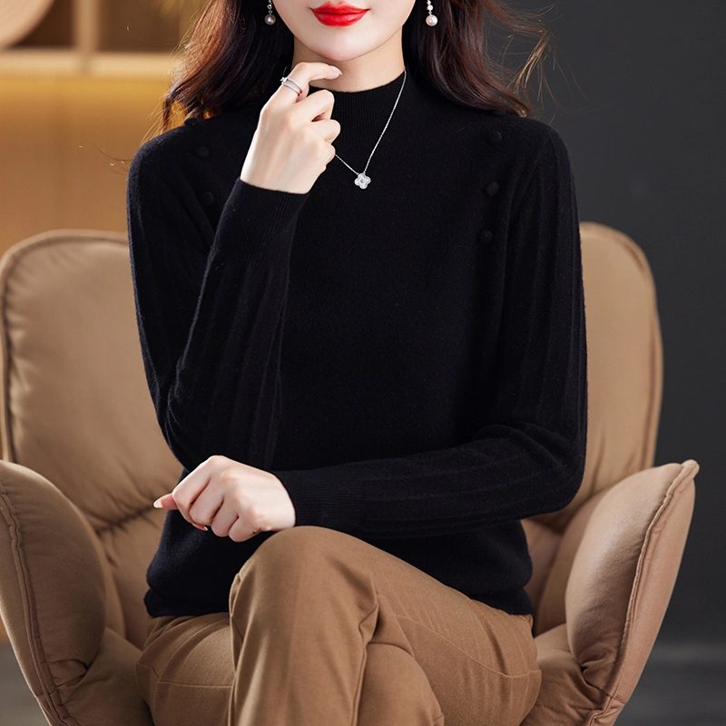 恒源祥 时尚优雅百搭修身半高领纯色长袖羊毛打底针织衫 女款
