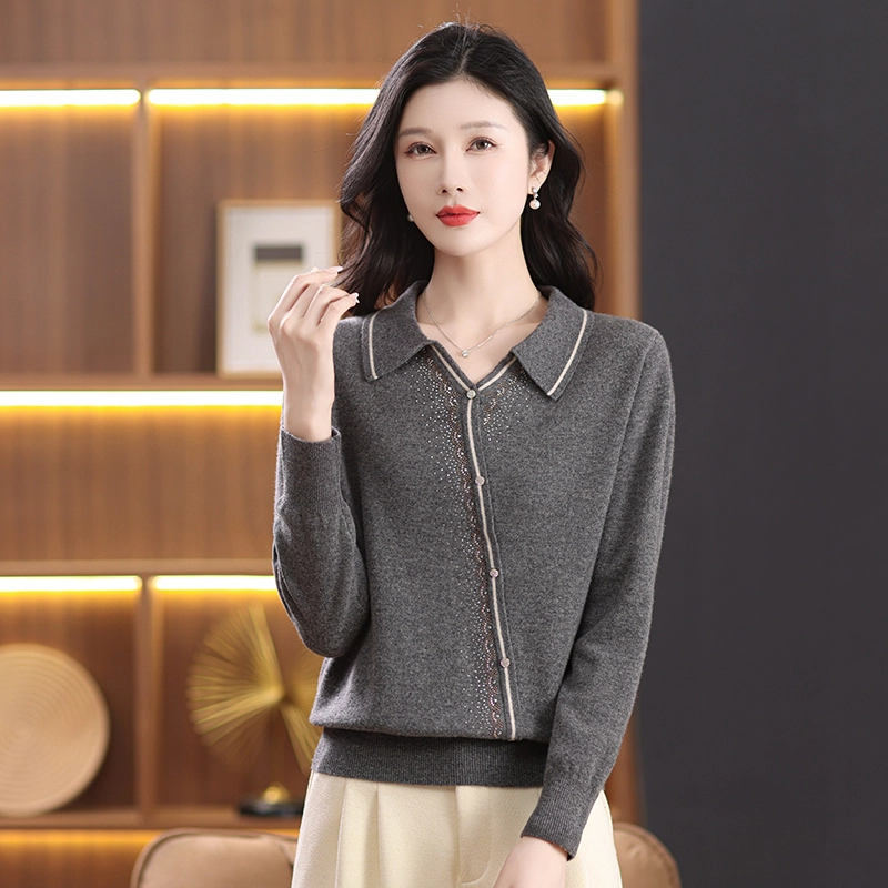 恒源祥 洋气时尚百搭翻领纯色长袖套头羊毛针织衫 女款