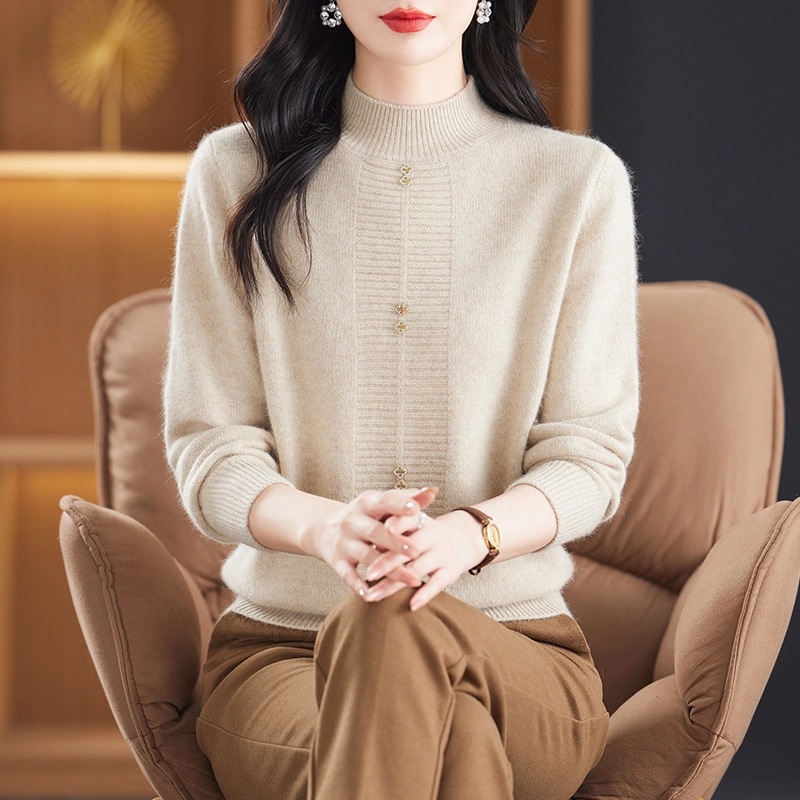 恒源祥 简约时尚亲肤柔软半高领纯色套头羊毛打底针织衫 女款
