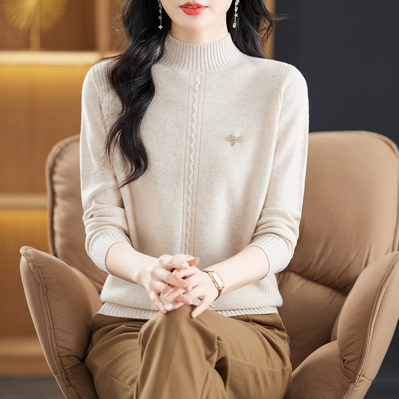 恒源祥 洋气时尚百搭半高领纯色套头长袖羊毛针织衫 女款