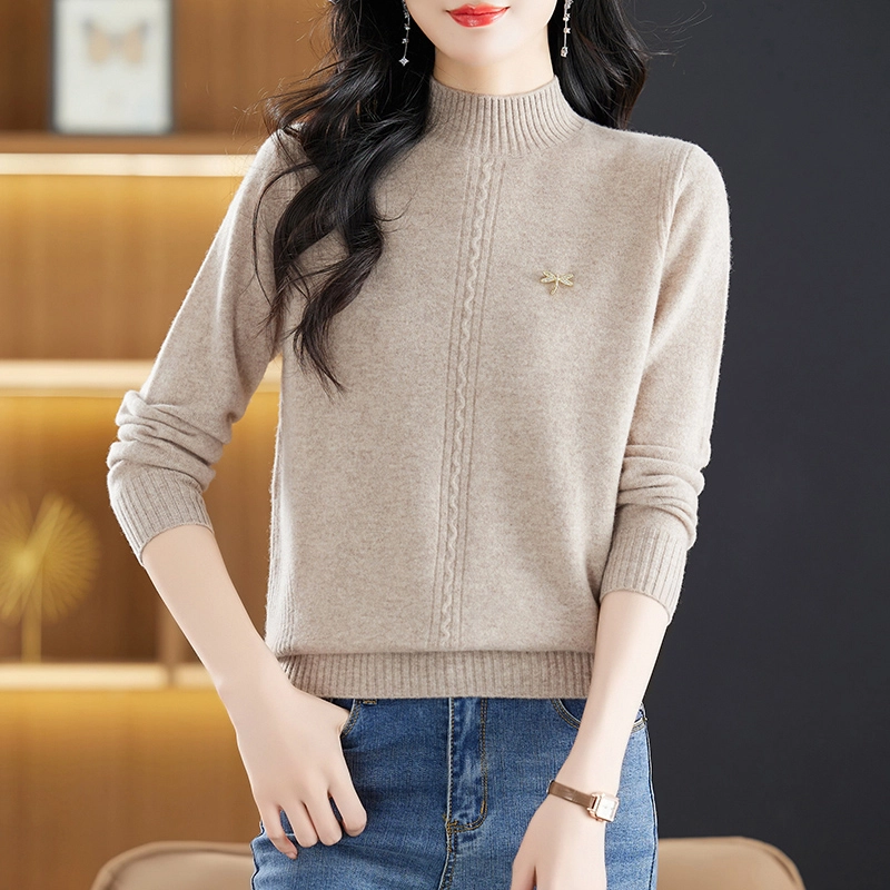 恒源祥 洋气时尚百搭半高领纯色套头长袖羊毛针织衫 女款