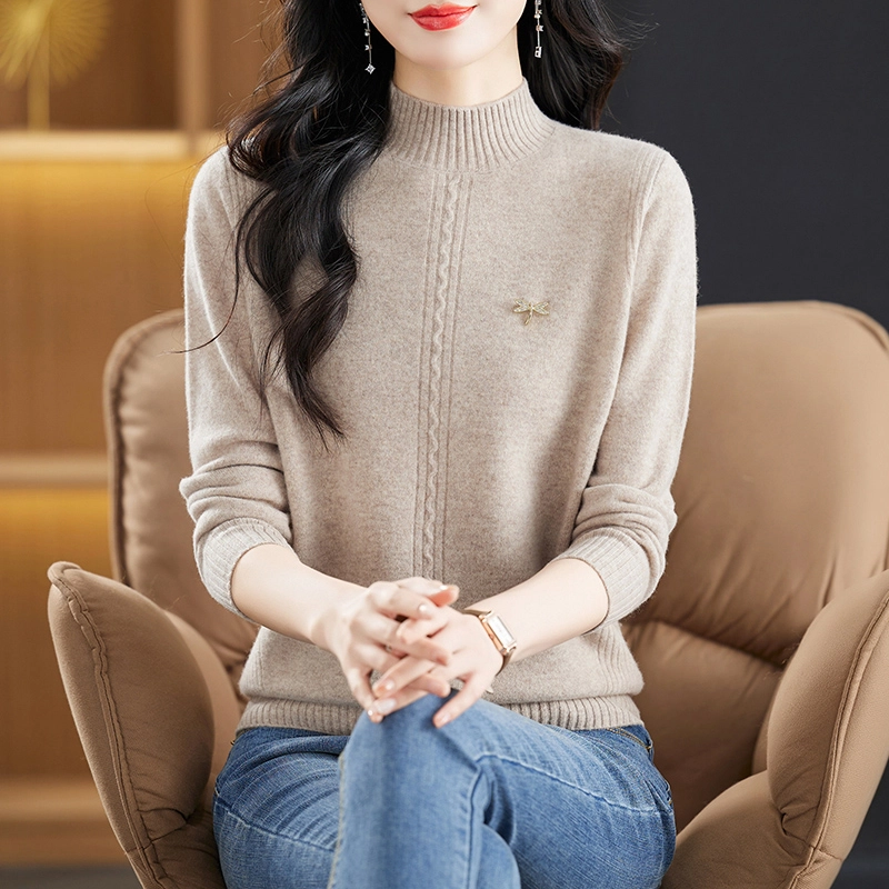 恒源祥 洋气时尚百搭半高领纯色套头长袖羊毛针织衫 女款