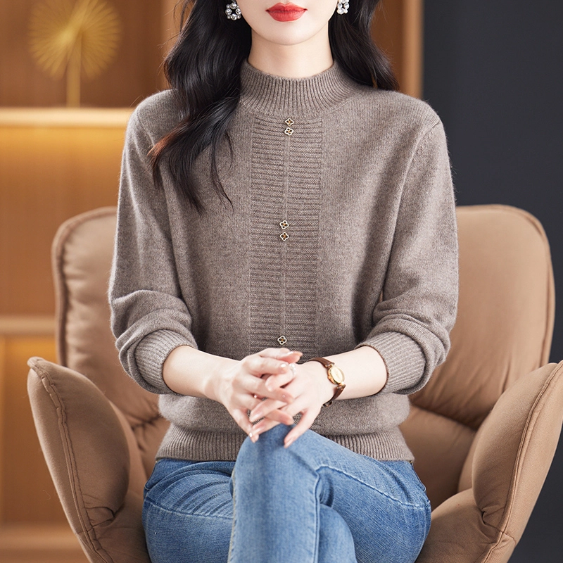 恒源祥 简约时尚亲肤柔软半高领纯色套头羊毛打底针织衫 女款