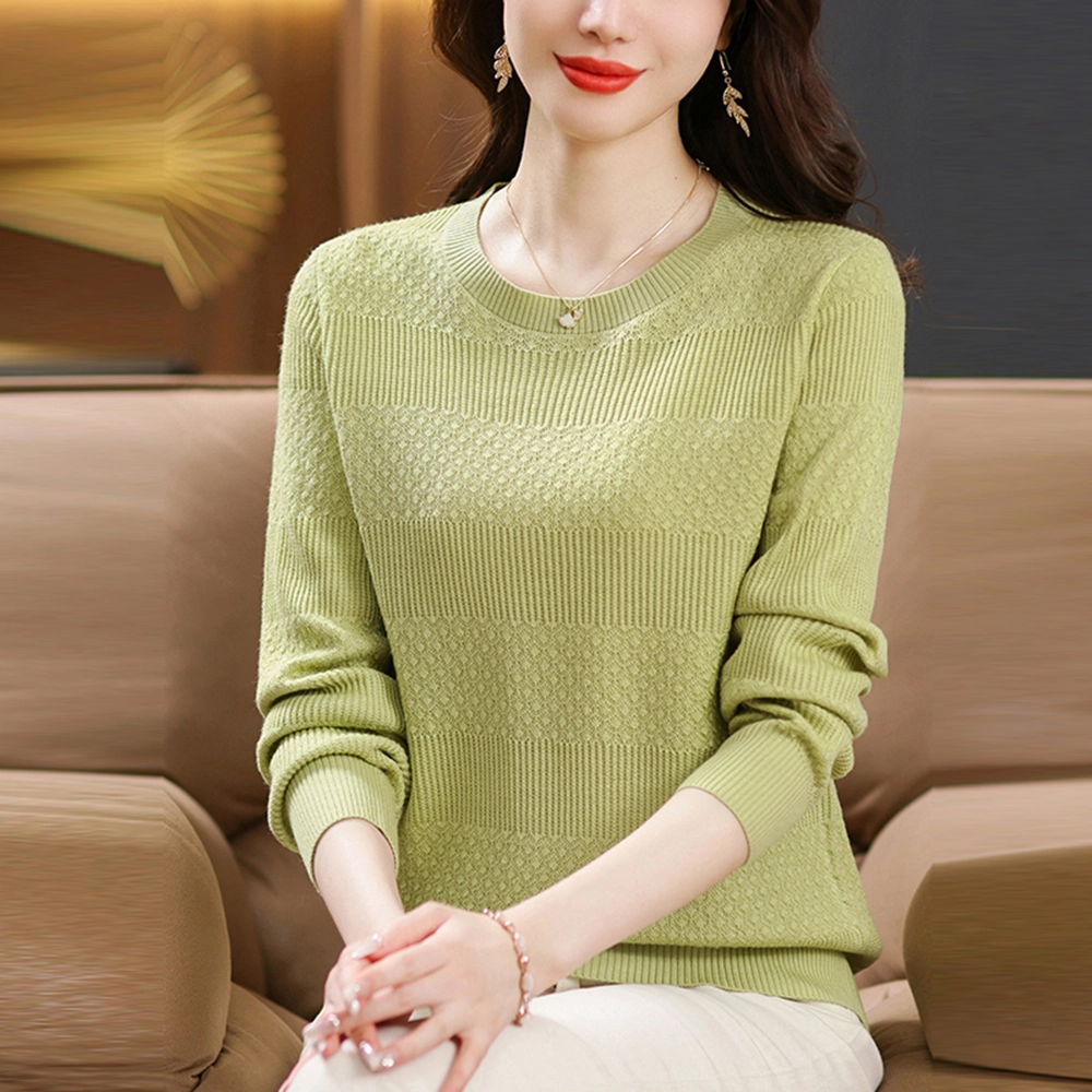 恒源祥 简约时尚百搭显瘦圆领纯色长袖针织衫 女款