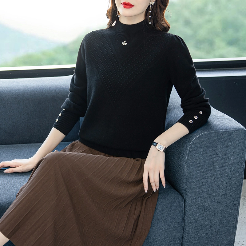 恒源祥 简约时尚百搭半高领纯色套头长袖羊毛针织衫 女款