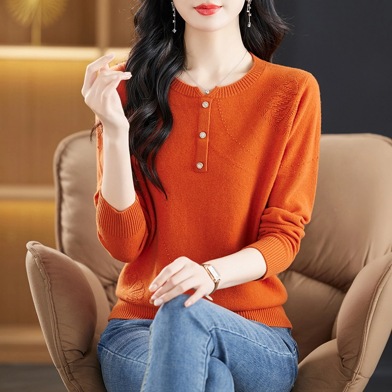 恒源祥 纯色休闲简约百搭减龄圆领羊毛长袖打底针织衫 女款
