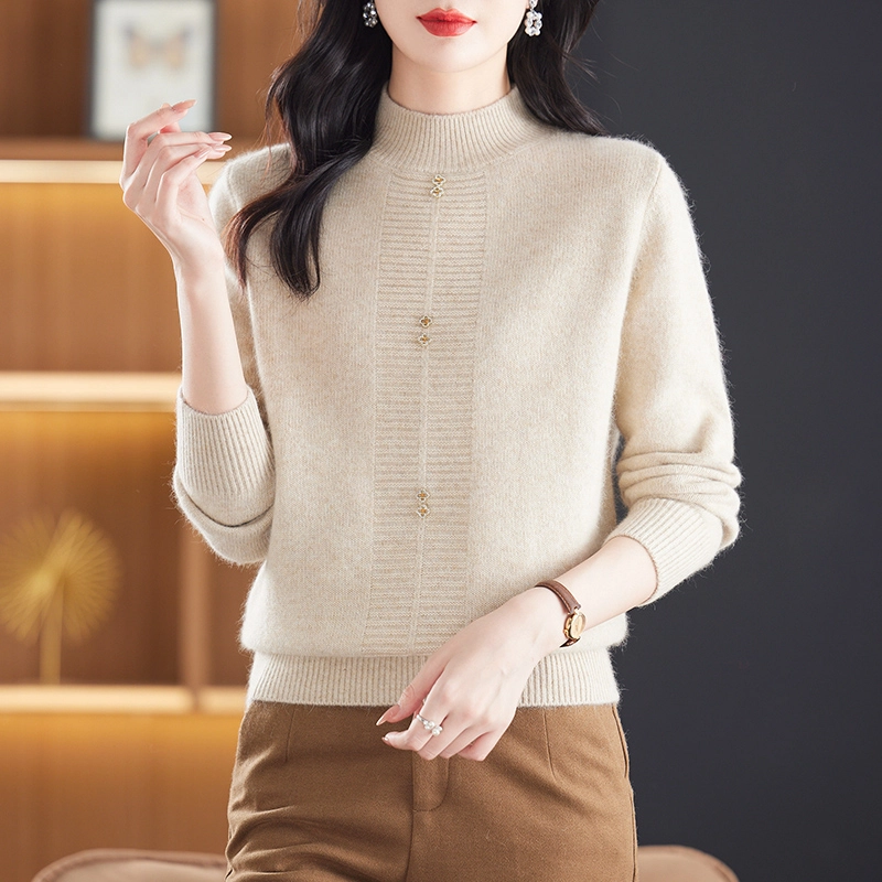恒源祥 简约时尚亲肤柔软半高领纯色套头羊毛打底针织衫 女款