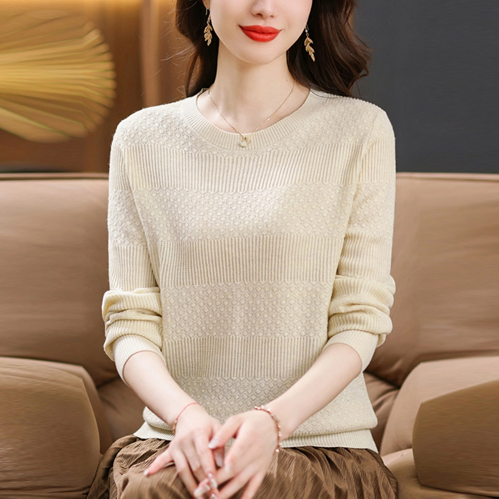 恒源祥 简约时尚百搭显瘦圆领纯色长袖针织衫 女款