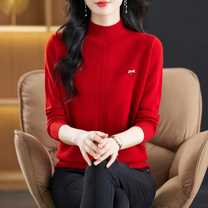 恒源祥 洋气时尚百搭半高领纯色套头长袖羊毛针织衫 女款