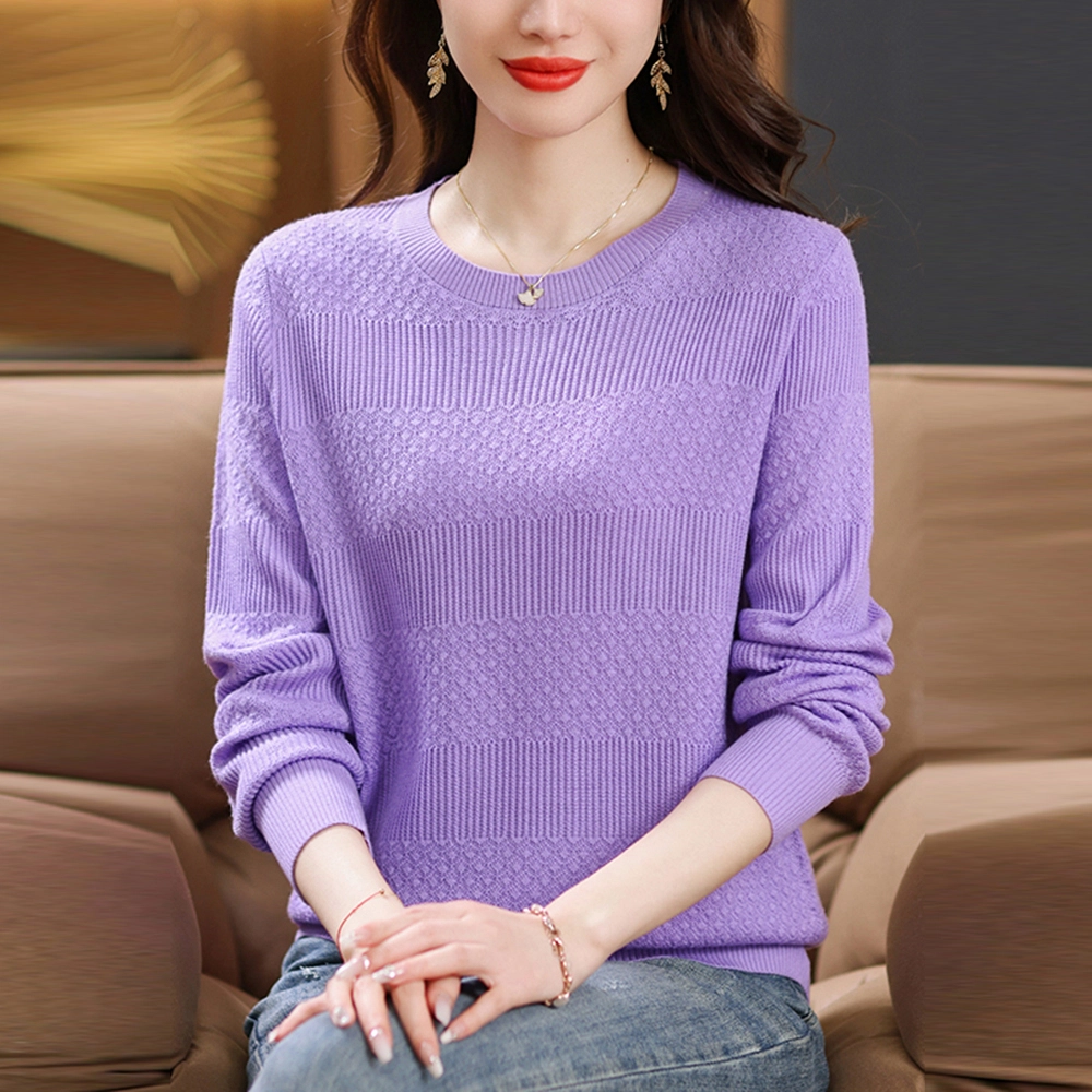 恒源祥 简约时尚百搭显瘦圆领纯色长袖针织衫 女款