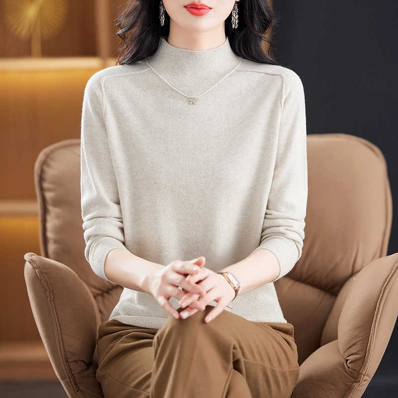 恒源祥 简约时尚百搭显瘦纯色半高领套头长袖羊毛打底针织衫 女款
