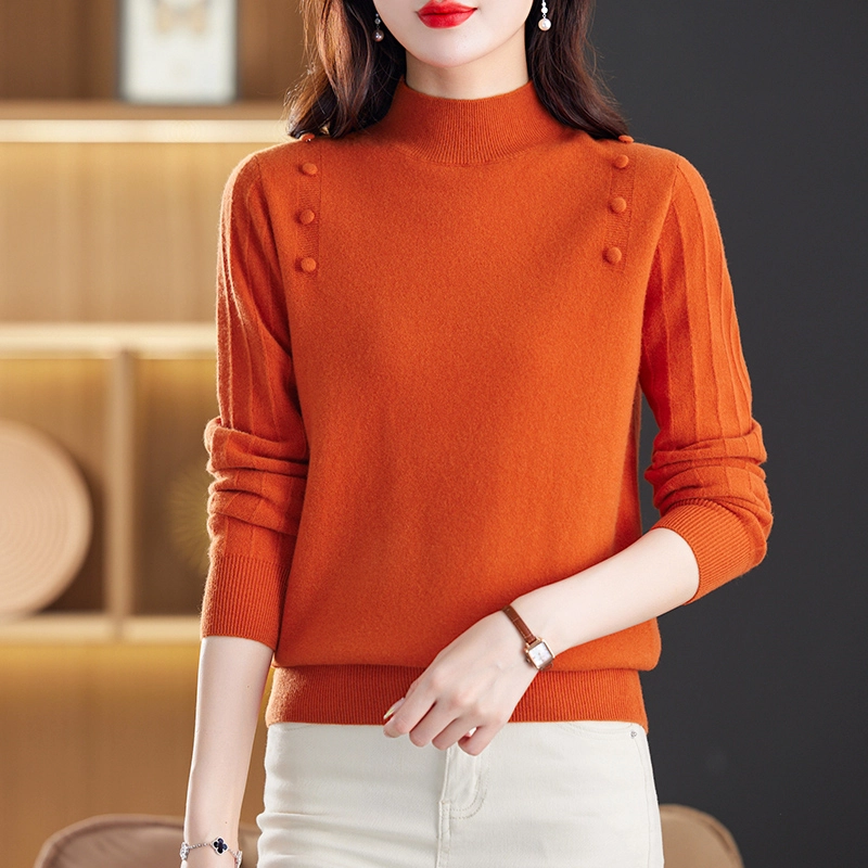 恒源祥 时尚优雅百搭修身半高领纯色长袖羊毛打底针织衫 女款