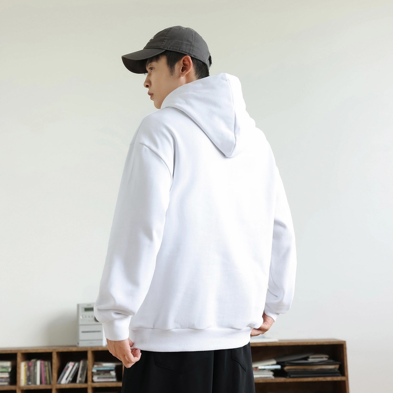 快鱼 日系简约宽松舒适时尚休闲重磅个性印花连帽卫衣 男女同款