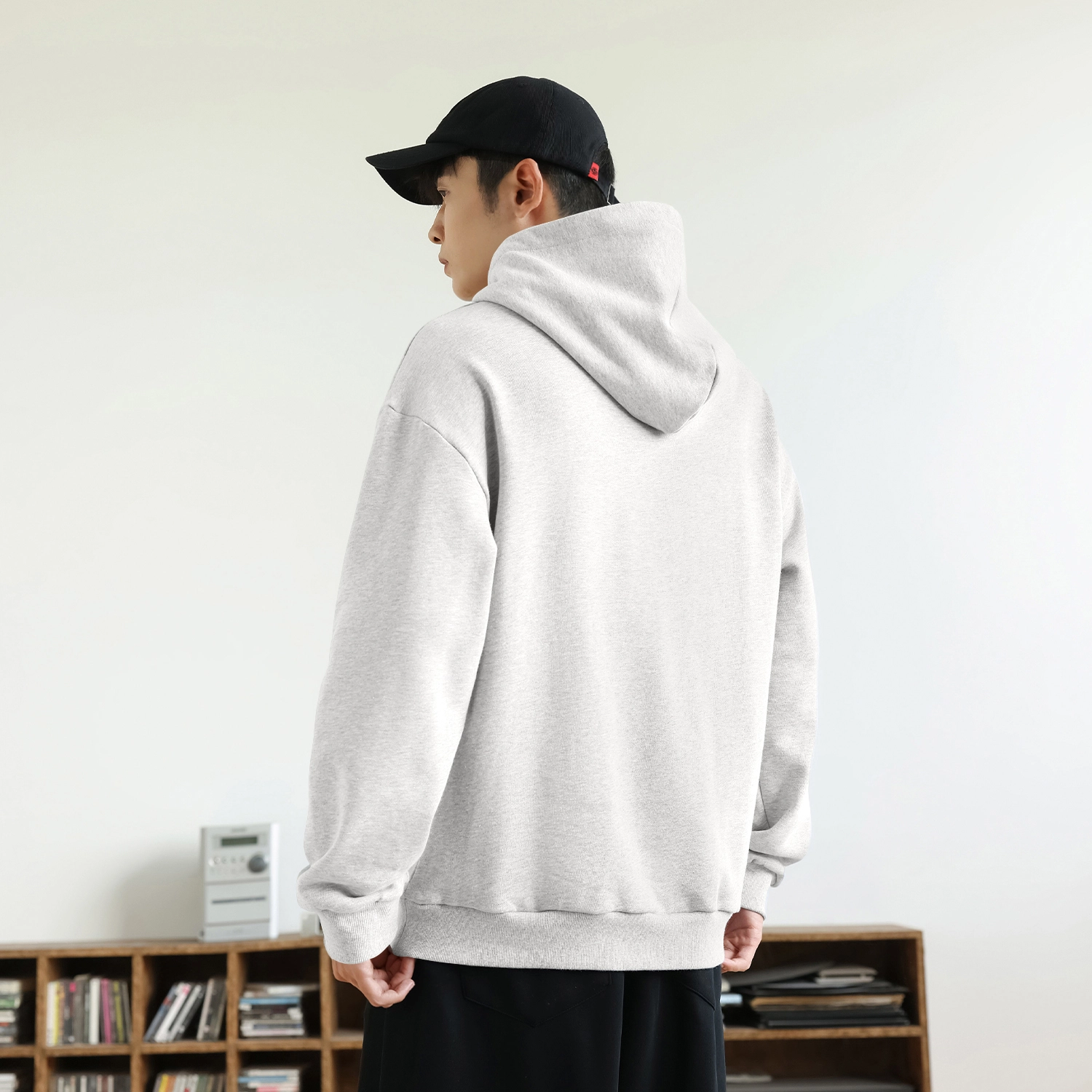 快鱼 日系简约宽松舒适时尚休闲重磅个性印花连帽卫衣 男女同款