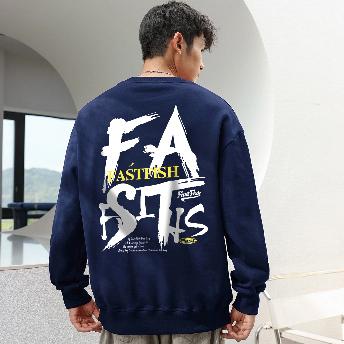 快鱼 字母印花潮流宽松经典百搭简约套头圆领长袖卫衣 男女同款