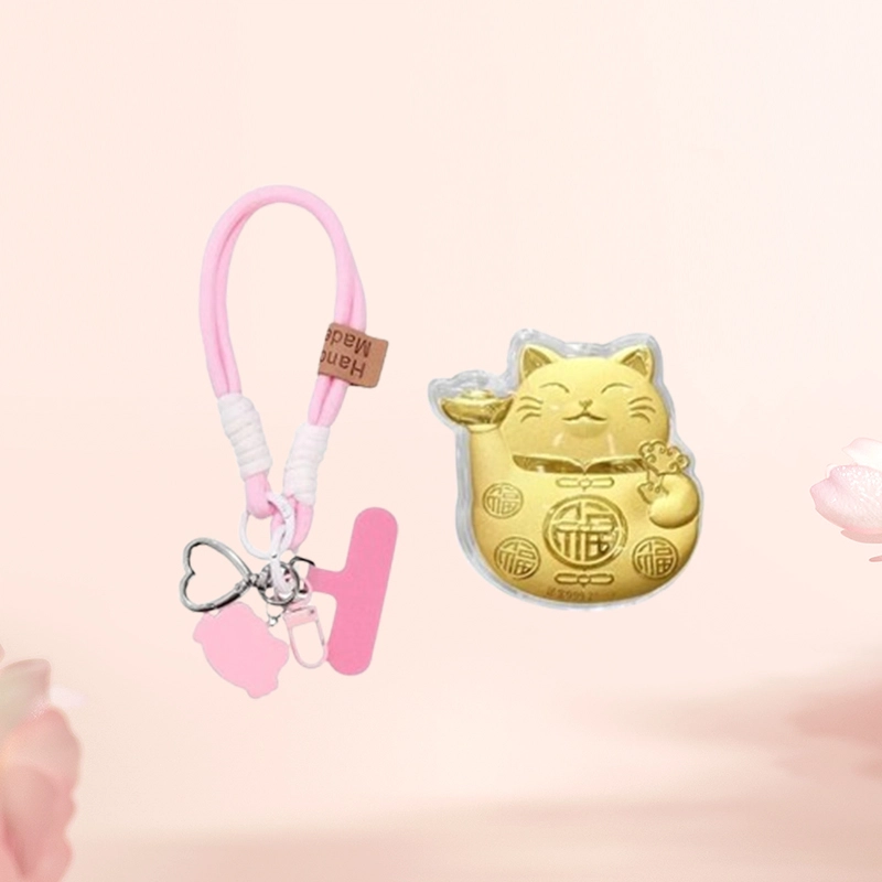 樱你心动 招财猫 招财纳福吉祥如意可爱小猫摆件 复古猫咪钥匙扣 手机 包包挂饰收藏纪念#好运 金 挂件 男女同款情侣款