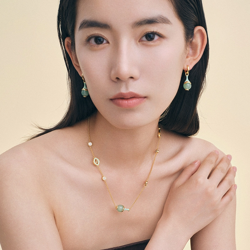 合璧 瓶步青云东陵玉春瓶珐琅祥云#好运 铜镀金 项链 女款