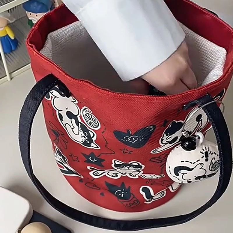 奥松 可爱百搭潮流 绒面科技布 水桶包单肩包 女款 红色