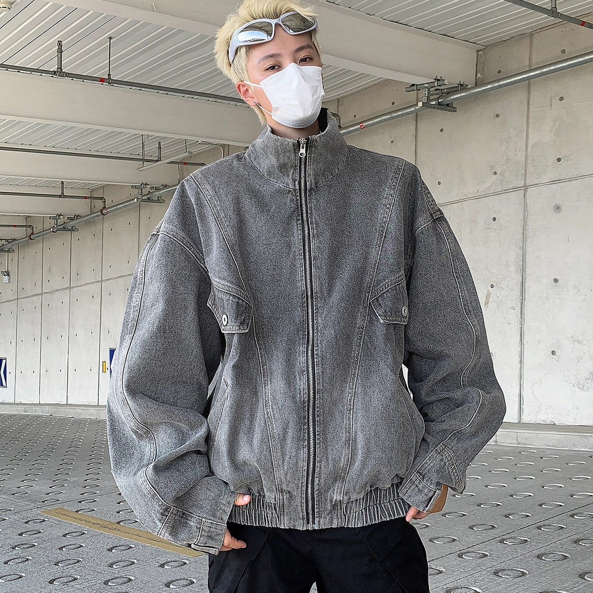 悍戈 美式复古嘻哈潮流高街风口袋废土阔腿拉链微喇百搭休闲裤牛仔裤 男女同款
