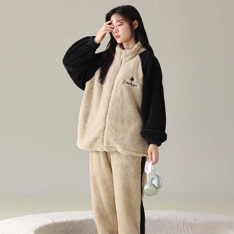 俞兆林 简约时尚柔软亲肤长袖长裤舒适休闲家居服睡衣套装 女款 杏色