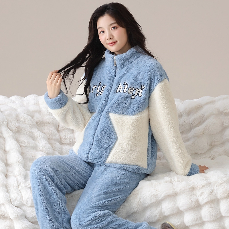 俞兆林 轻奢简约加厚小个子可外穿睡衣套装 女款 蓝色