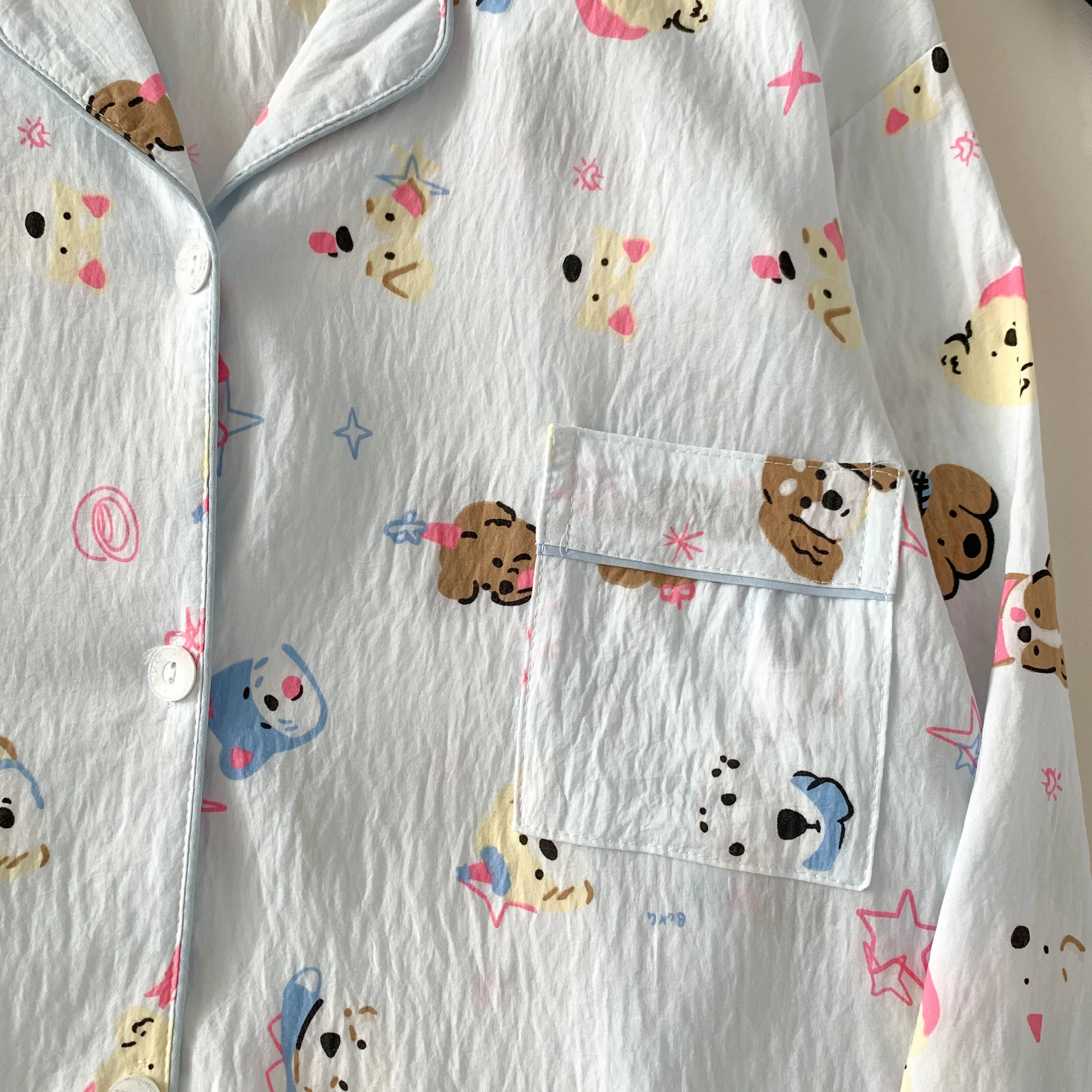 俞兆林 亲肤舒适卡通翻领长袖长裤休闲甜美可爱开衫家居服可外穿睡衣套装 女款 蓝色