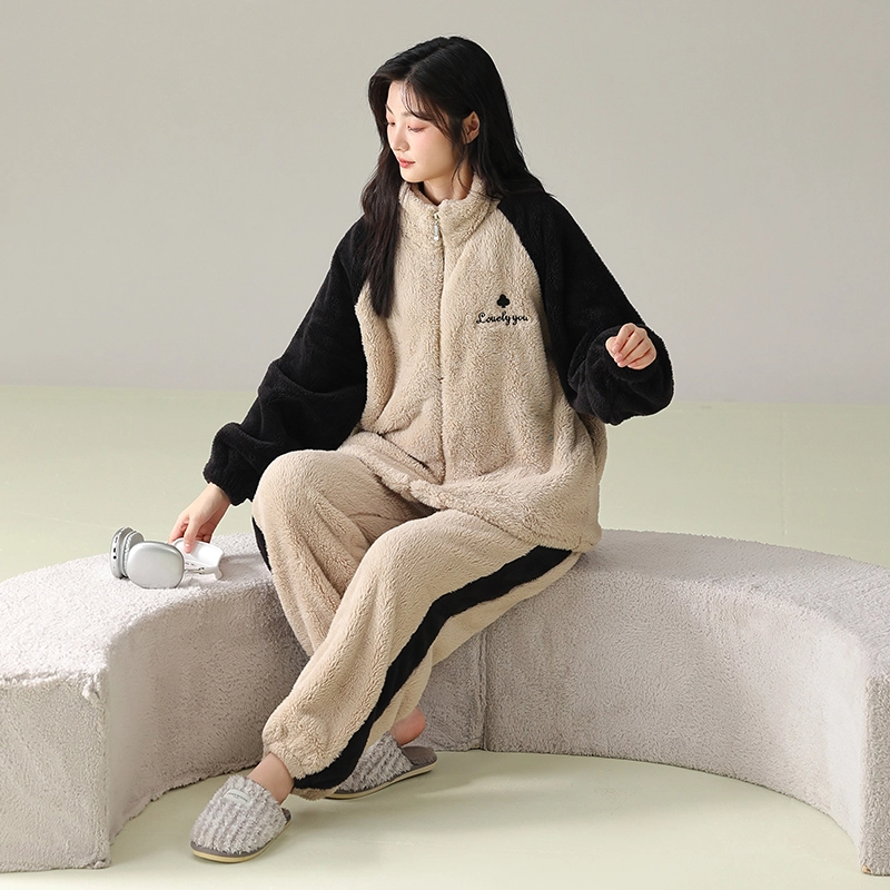 俞兆林 简约时尚柔软亲肤长袖长裤舒适休闲家居服睡衣套装 女款 杏色