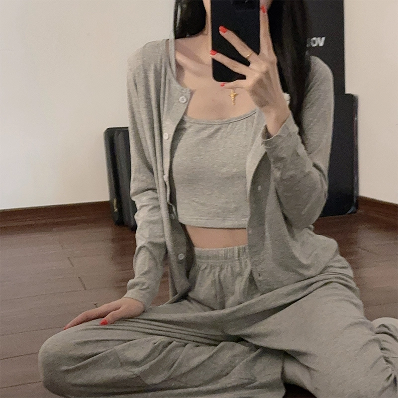 俞兆林 高级感带胸垫纯欲亲肤舒适休闲家居服可外穿睡衣套装 女款 浅灰色