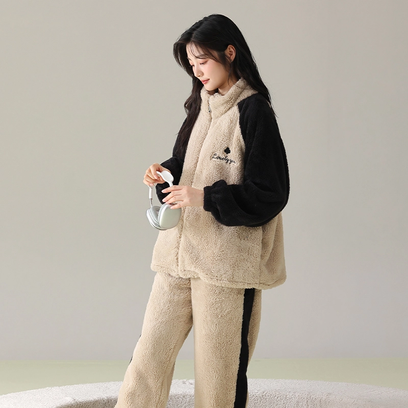 俞兆林 简约时尚柔软亲肤长袖长裤舒适休闲家居服睡衣套装 女款 杏色