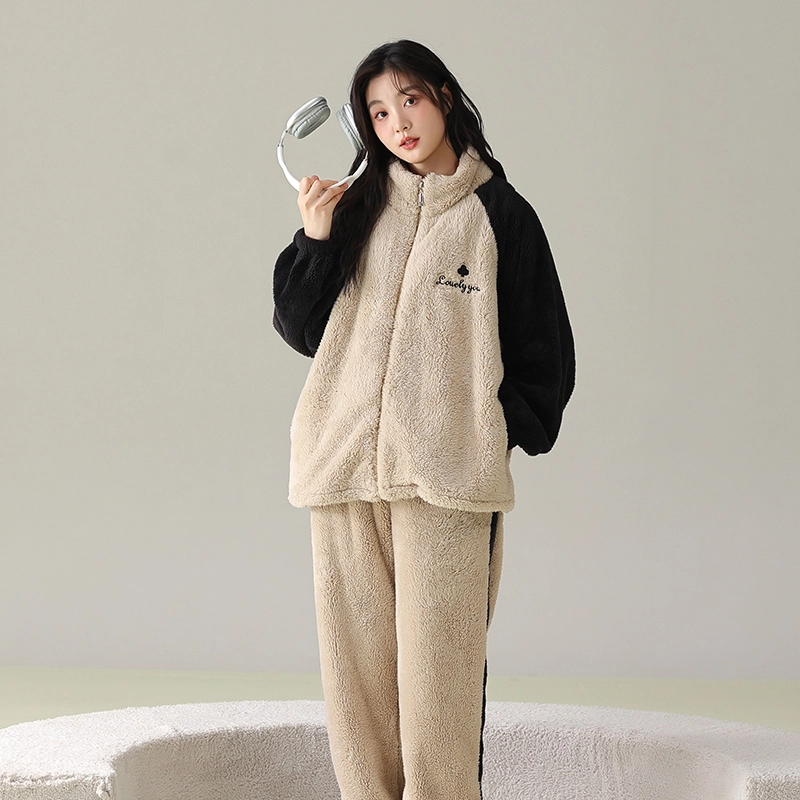 俞兆林 简约时尚柔软亲肤长袖长裤舒适休闲家居服睡衣套装 女款 杏色