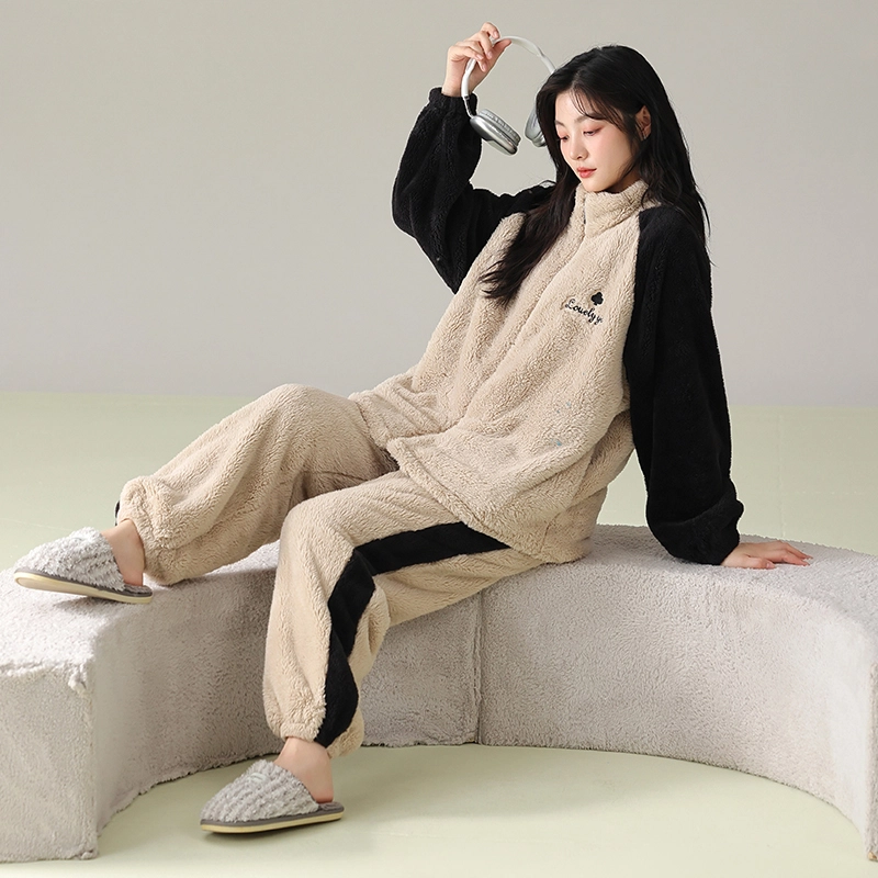 俞兆林 简约时尚柔软亲肤长袖长裤舒适休闲家居服睡衣套装 女款 杏色