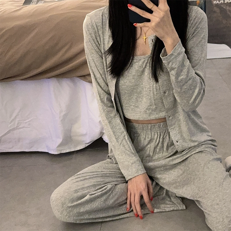 俞兆林 高级感带胸垫纯欲亲肤舒适休闲家居服可外穿睡衣套装 女款 浅灰色