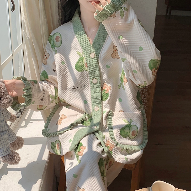 俞兆林 高级感小熊卡通保暖夹层空气棉长袖长裤女大学生休闲家居服礼盒睡衣套装 春秋季 女款