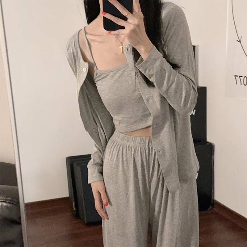 俞兆林 高级感带胸垫纯欲亲肤舒适休闲家居服可外穿睡衣套装 女款 浅灰色