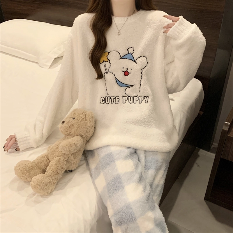 俞兆林 甜美可爱卡通简约时尚亲肤长袖长裤保暖舒适家居服睡衣套装 女款 白色