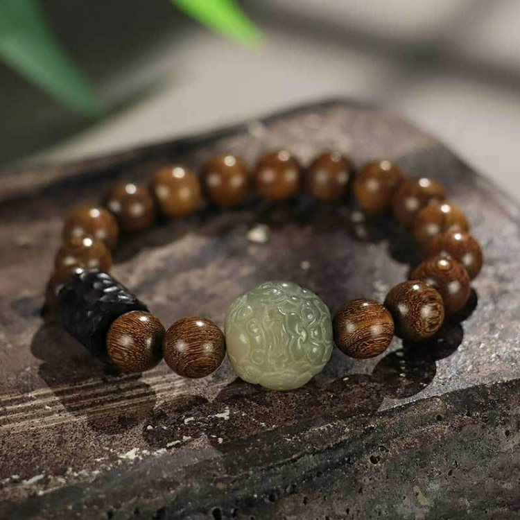 卓禹 狮来运转 貔貅招财   单圈文玩珠串 新中式国潮佛珠手饰 檀木 木作手串 男女同款情侣款