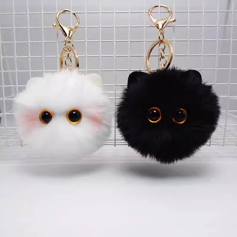丹琴 害羞腮红猫猫球书包背包钥匙扣包包公仔小黑猫 毛绒 挂件 男女同款情侣款