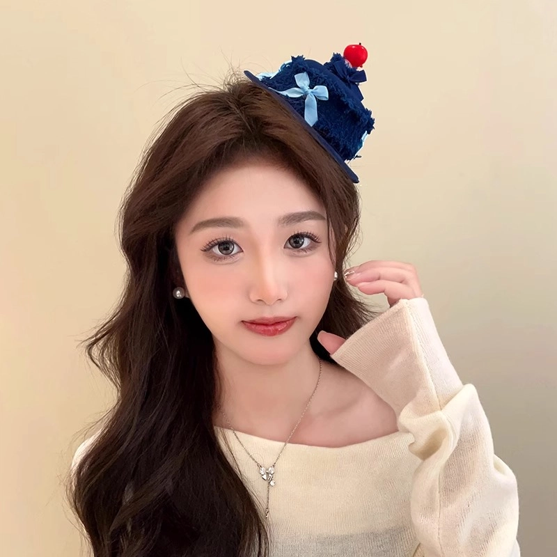 丹琴 可点燃 奶油蛋糕牛仔生日帽边夹蜡烛发卡创意搞怪拍照玩具帽子头饰 布艺 发夹 女款