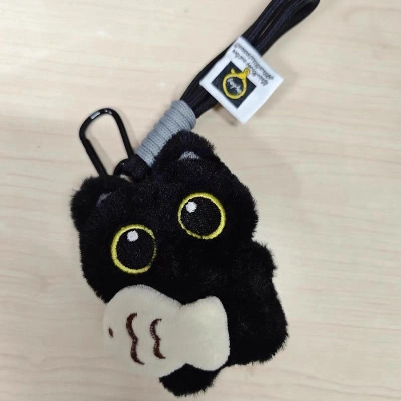 丹琴 摸鱼大眼黑猫 可爱治愈玩偶恶魔翅膀公仔书包背包挂饰创意 毛绒 挂件 男女同款情侣款